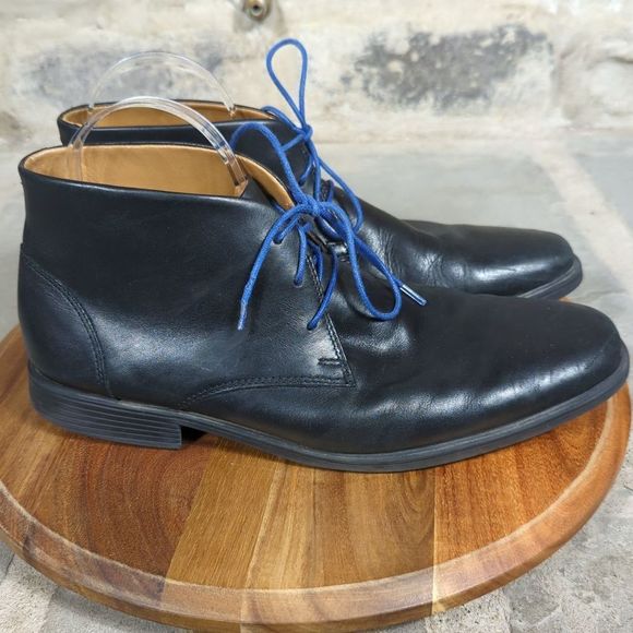 COLLECTION by Clark's Chelsea Ankle Boots Black Leather Men's Size 10 Blue Laces - Picture 5 of 12